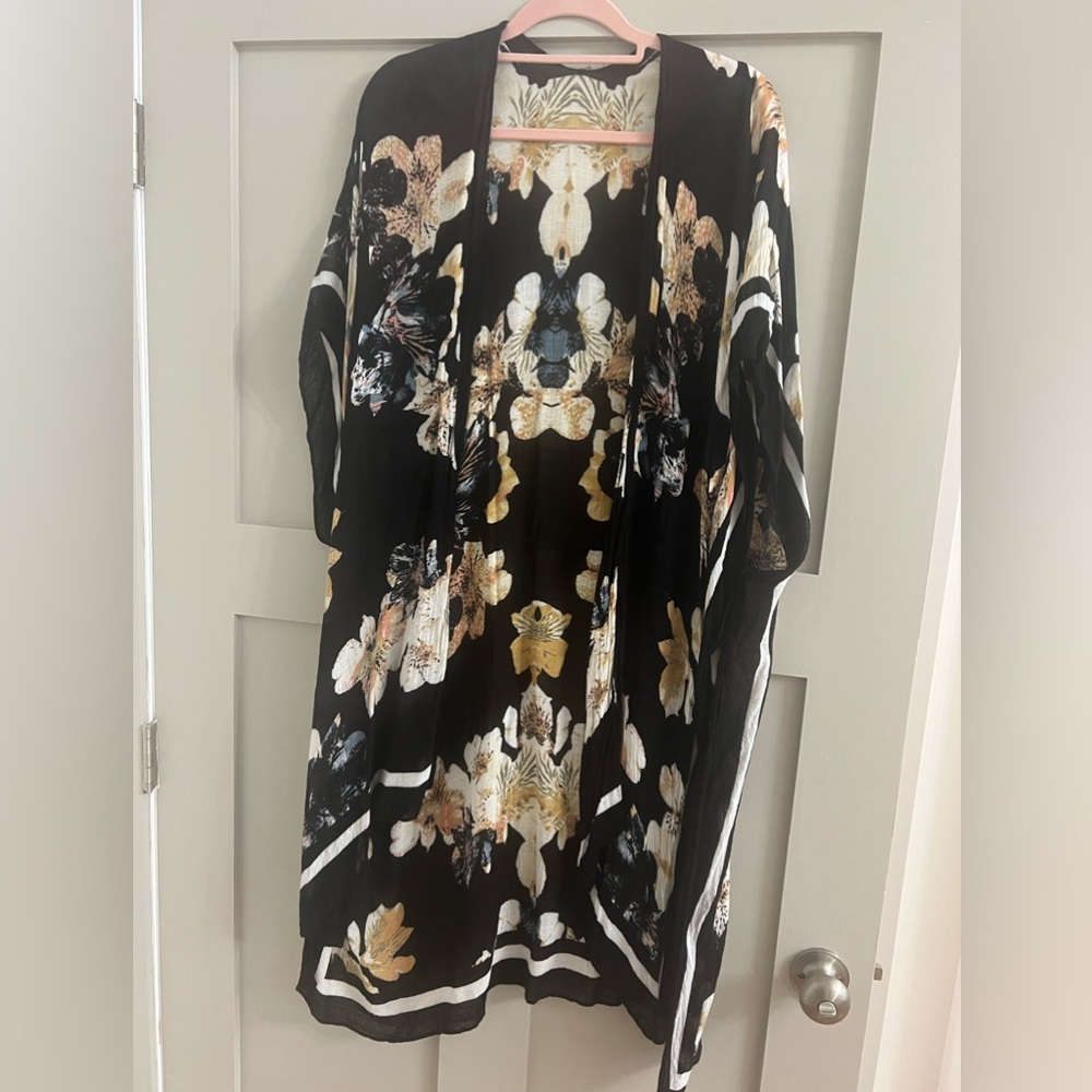 Black Floral Kimono Top One Size